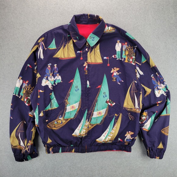 Tommy Hilfiger Other - VTG Tommy Hilfiger Reversible Nautical Sailboat Bomber Jacket Red Navy Mens M